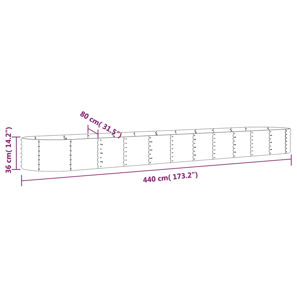 Høybed pulverlakkert stål 440x80x36 cm sølv