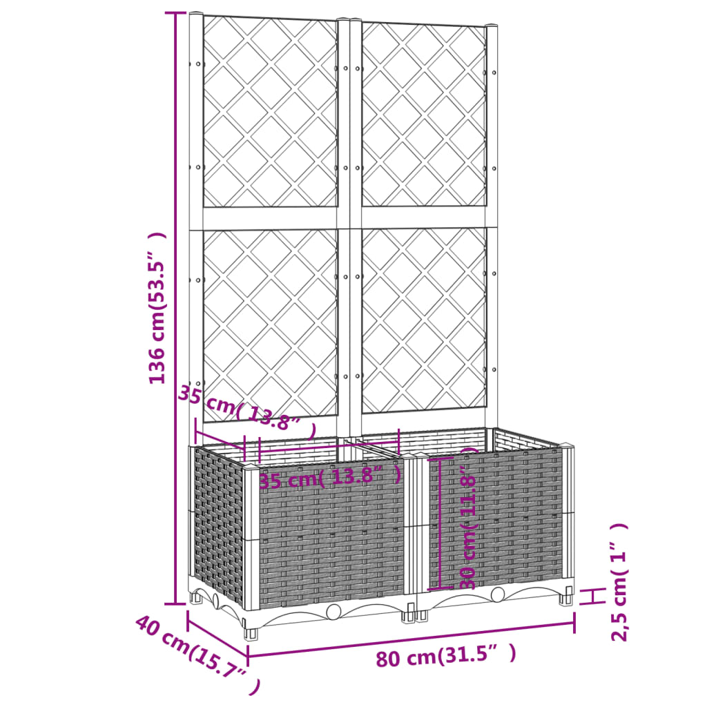 Plantekasse med espalier brun 80x40x136 cm PP