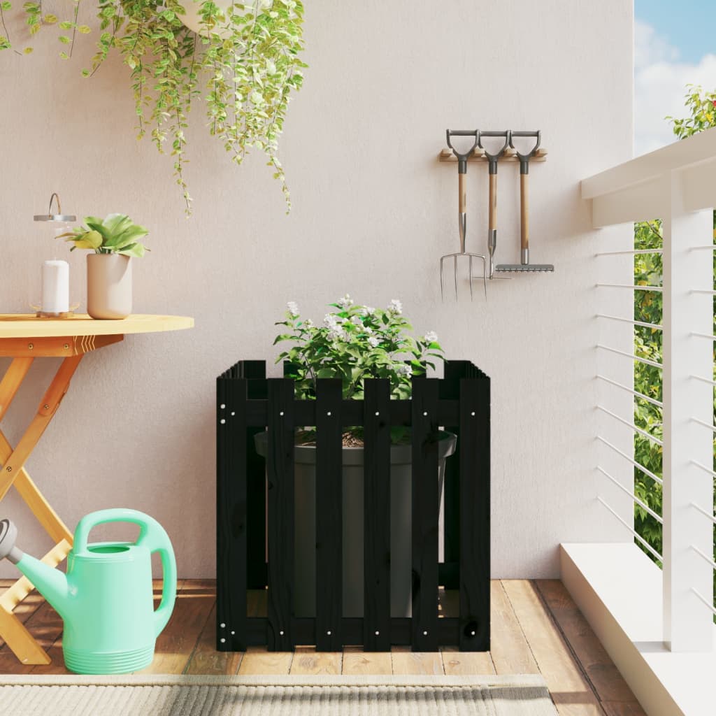 Plantekasse med gjerdedesign svart 60x60x60 cm heltre furu