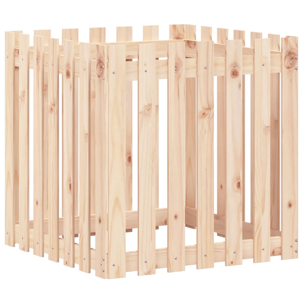 Plantekasse med gjerdedesign 70x70x70 cm heltre furu