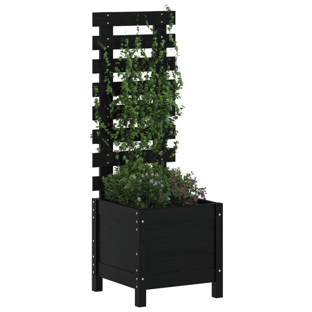 Hageplantekasse med stativ svart 39x39,5x114 cm heltre furu