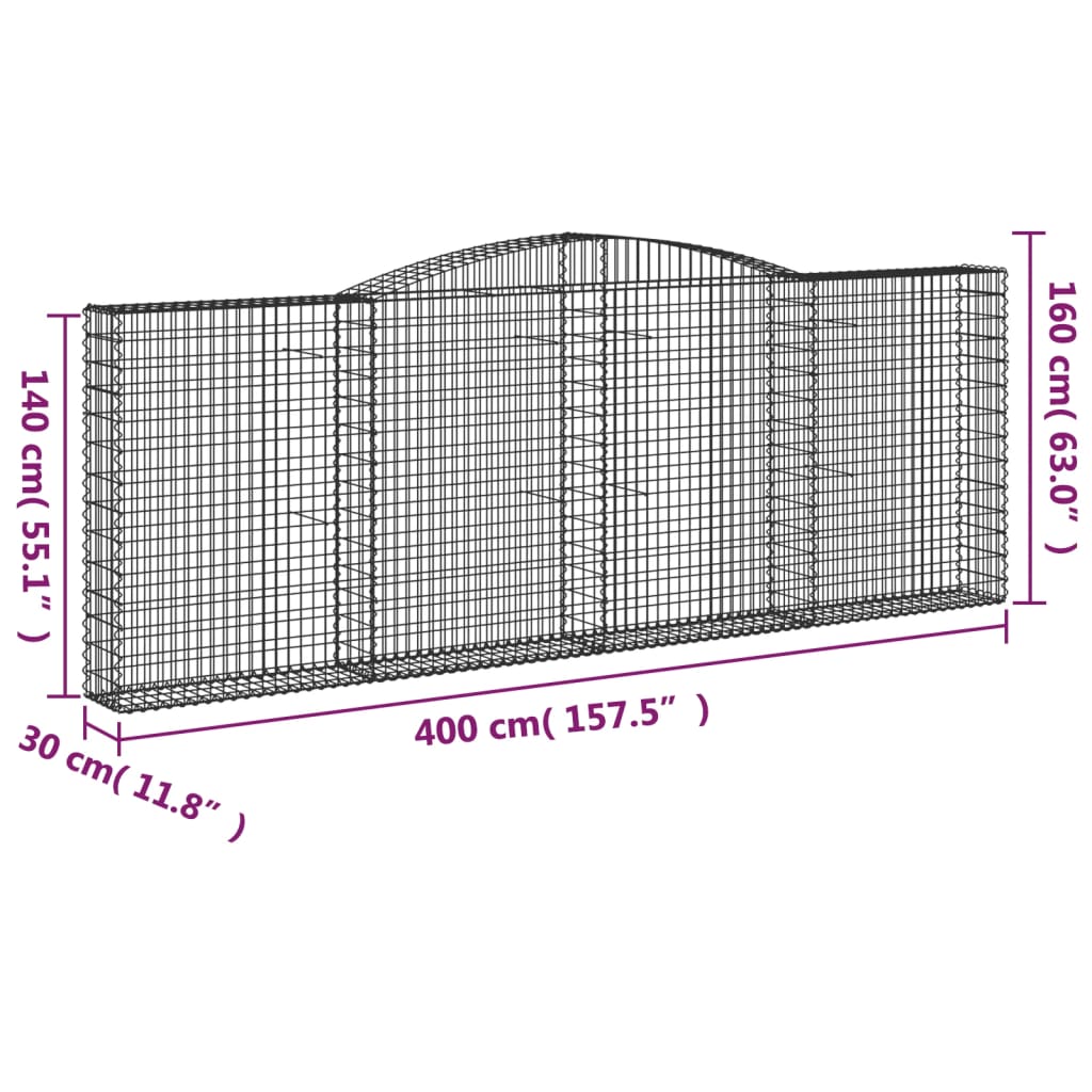 Gabionkurver buede 7 stk 400x30x140/160 cm galvanisert jern