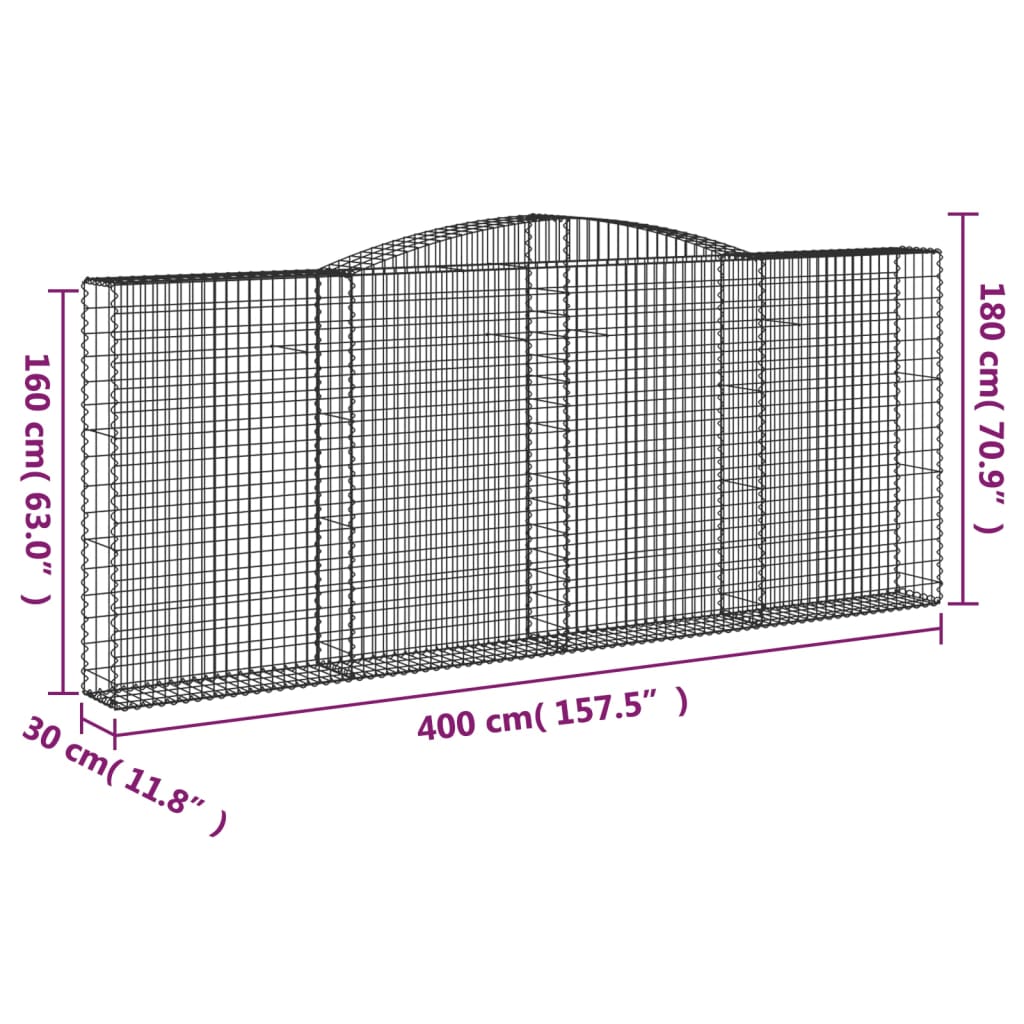 Gabionkurver buede 7 stk 400x30x160/180 cm galvanisert jern