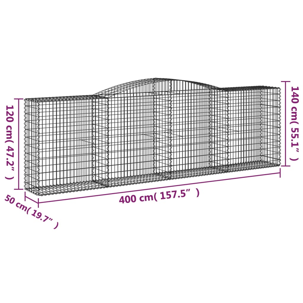 Gabionkurver buede 2 stk 400x50x120/140 cm galvanisert jern