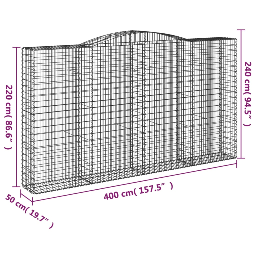 Gabionkurver buede 5 stk 400x50x220/240 cm galvanisert jern