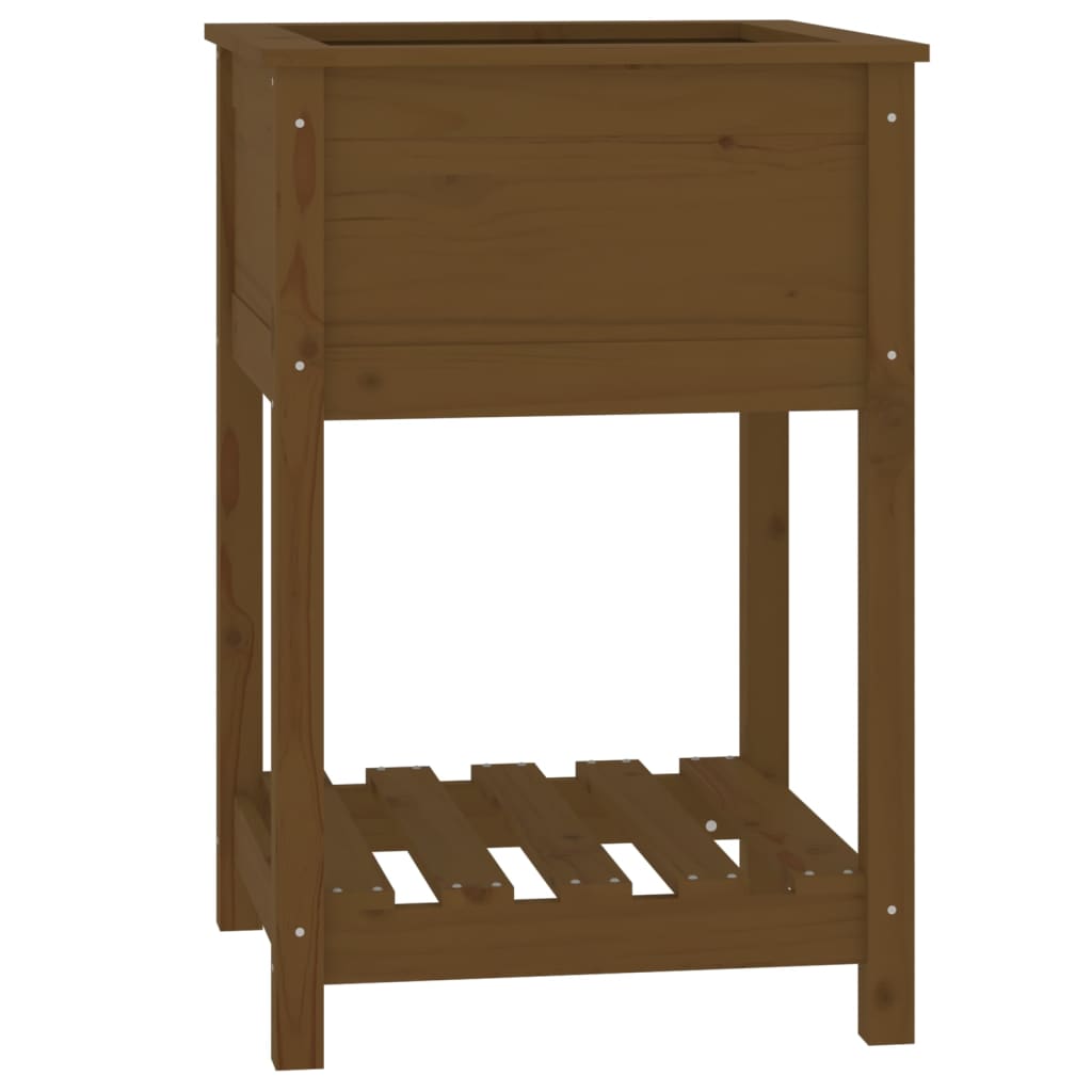 Plantekasse med hylle honningbrun 54x54x81 cm heltre furu