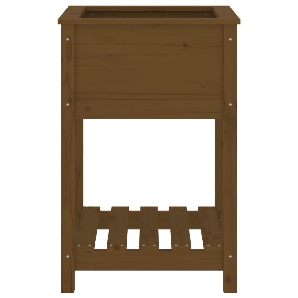 Plantekasse med hylle honningbrun 54x54x81 cm heltre furu
