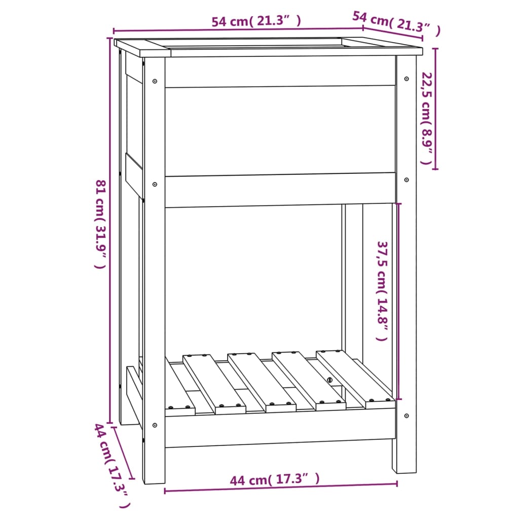 Plantekasse med hylle honningbrun 54x54x81 cm heltre furu