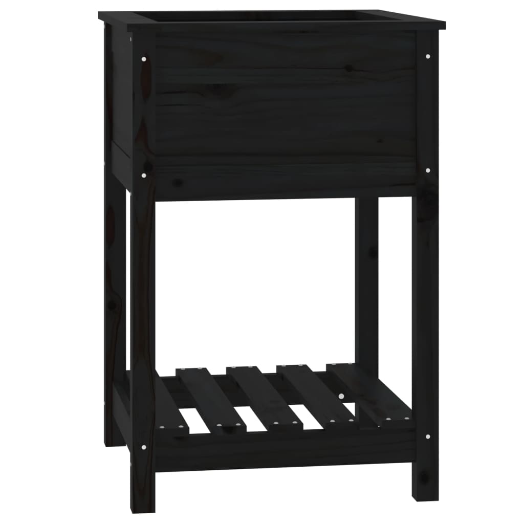 Plantekasse med hylle svart 54x54x81 cm heltre furu