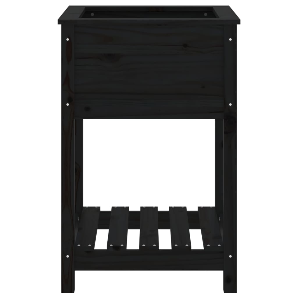 Plantekasse med hylle svart 54x54x81 cm heltre furu