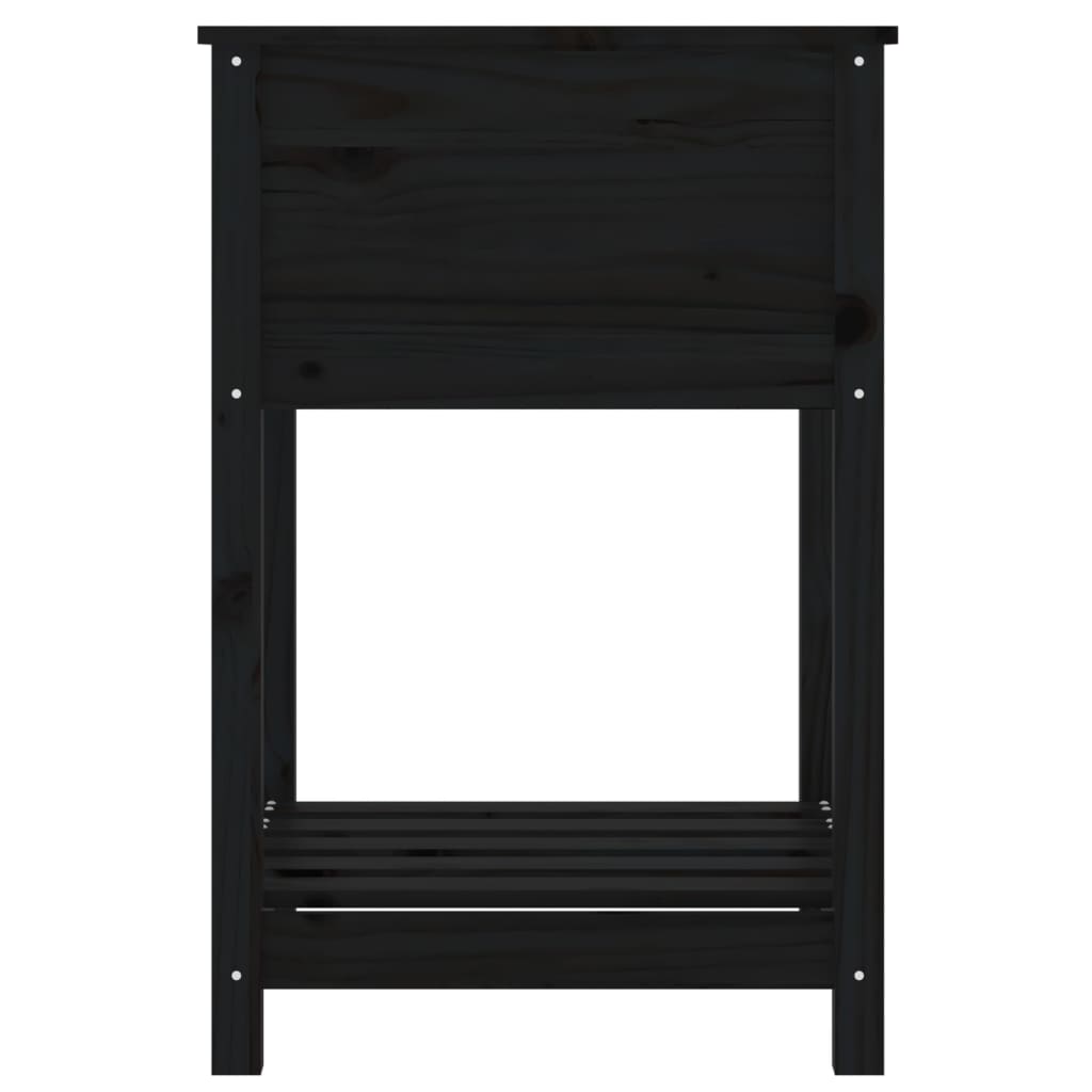 Plantekasse med hylle svart 54x54x81 cm heltre furu