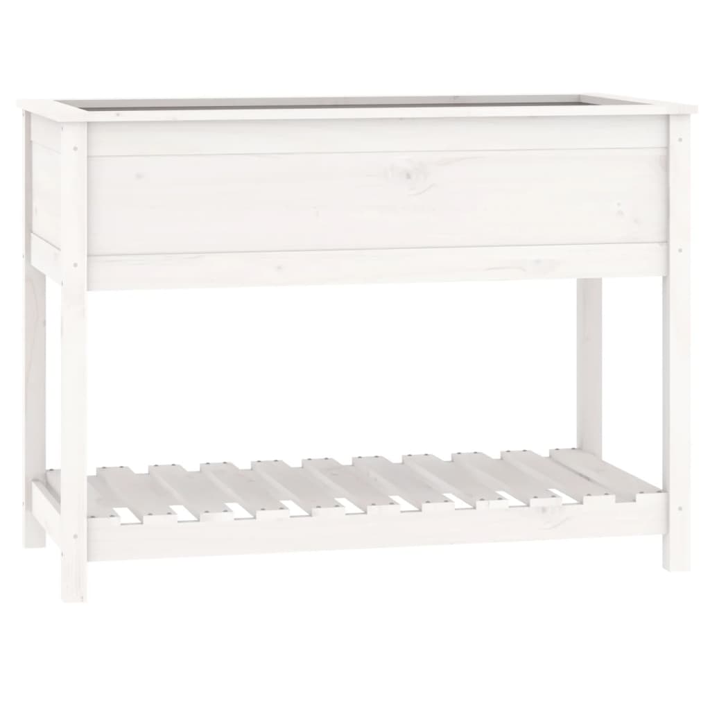 Plantekasse med hylle hvit 111,5x54x81 cm heltre furu