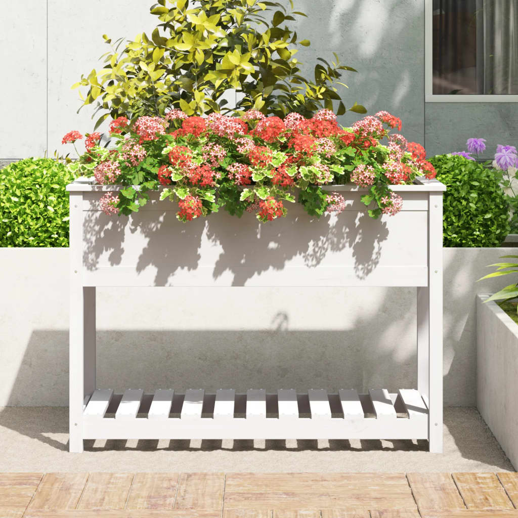 Plantekasse med hylle hvit 111,5x54x81 cm heltre furu