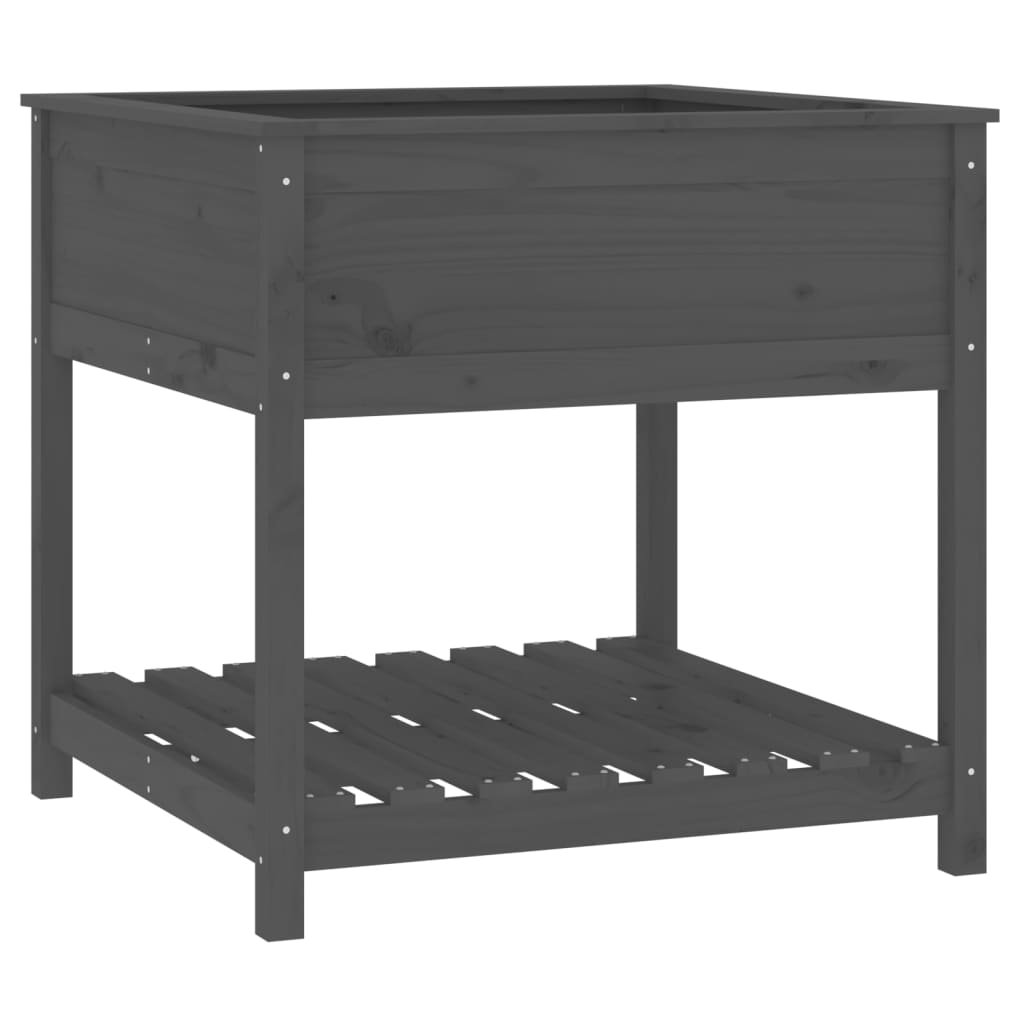Plantekasse med hylle grå 82,5x82,5x81 cm heltre furu