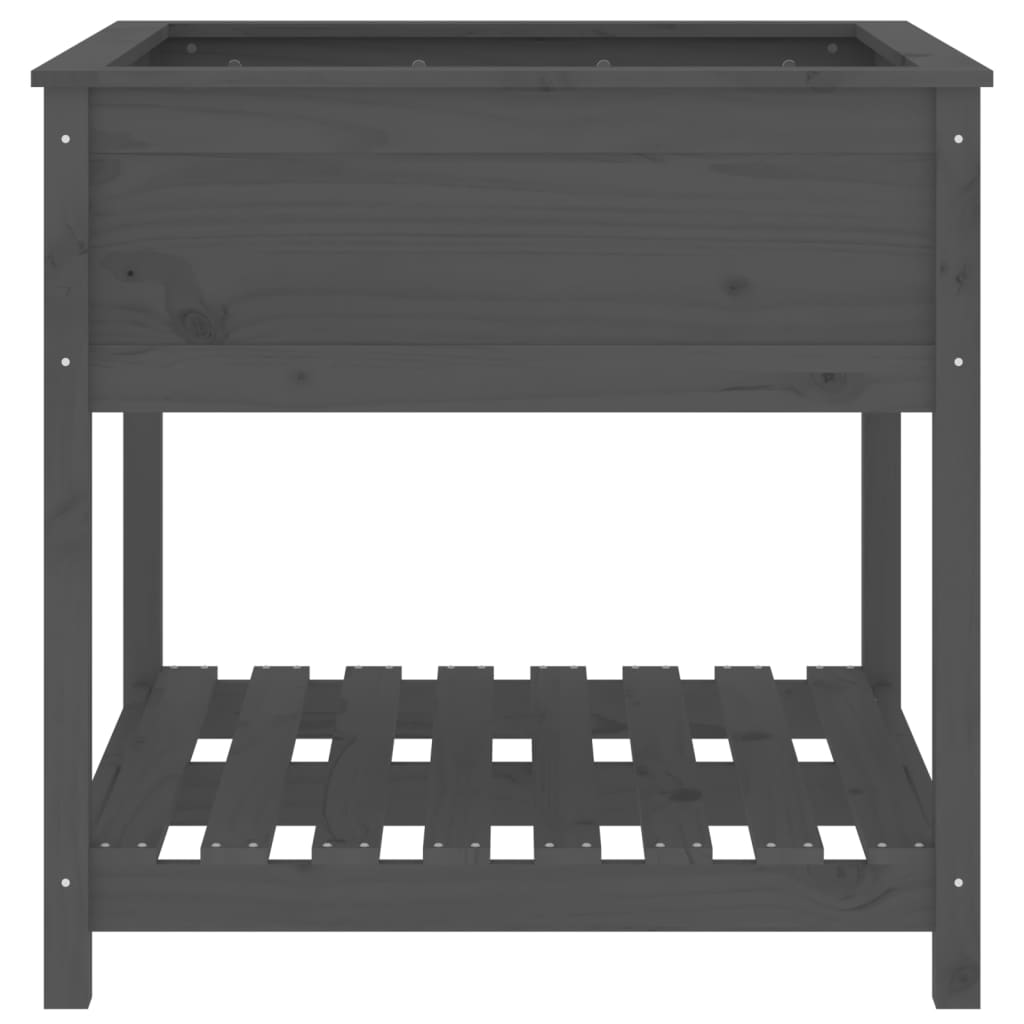Plantekasse med hylle grå 82,5x82,5x81 cm heltre furu