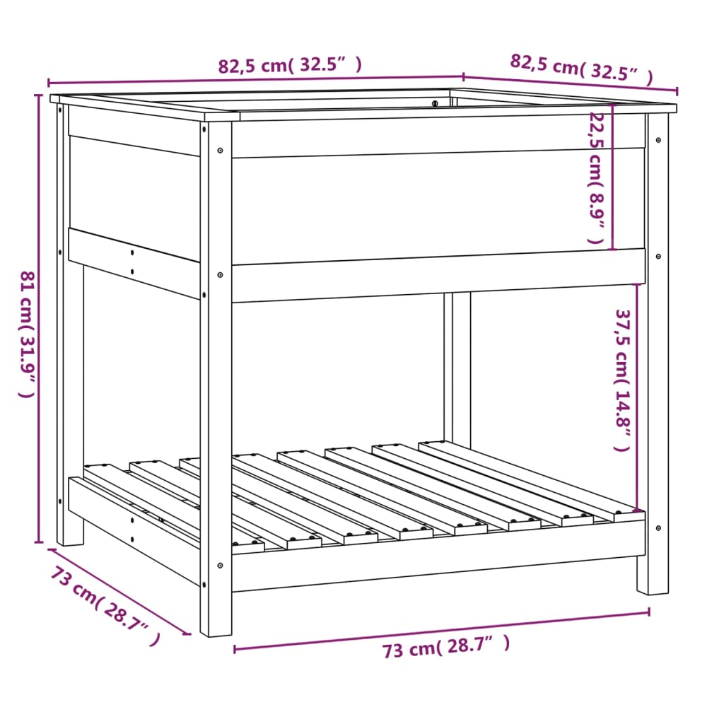 Plantekasse med hylle grå 82,5x82,5x81 cm heltre furu