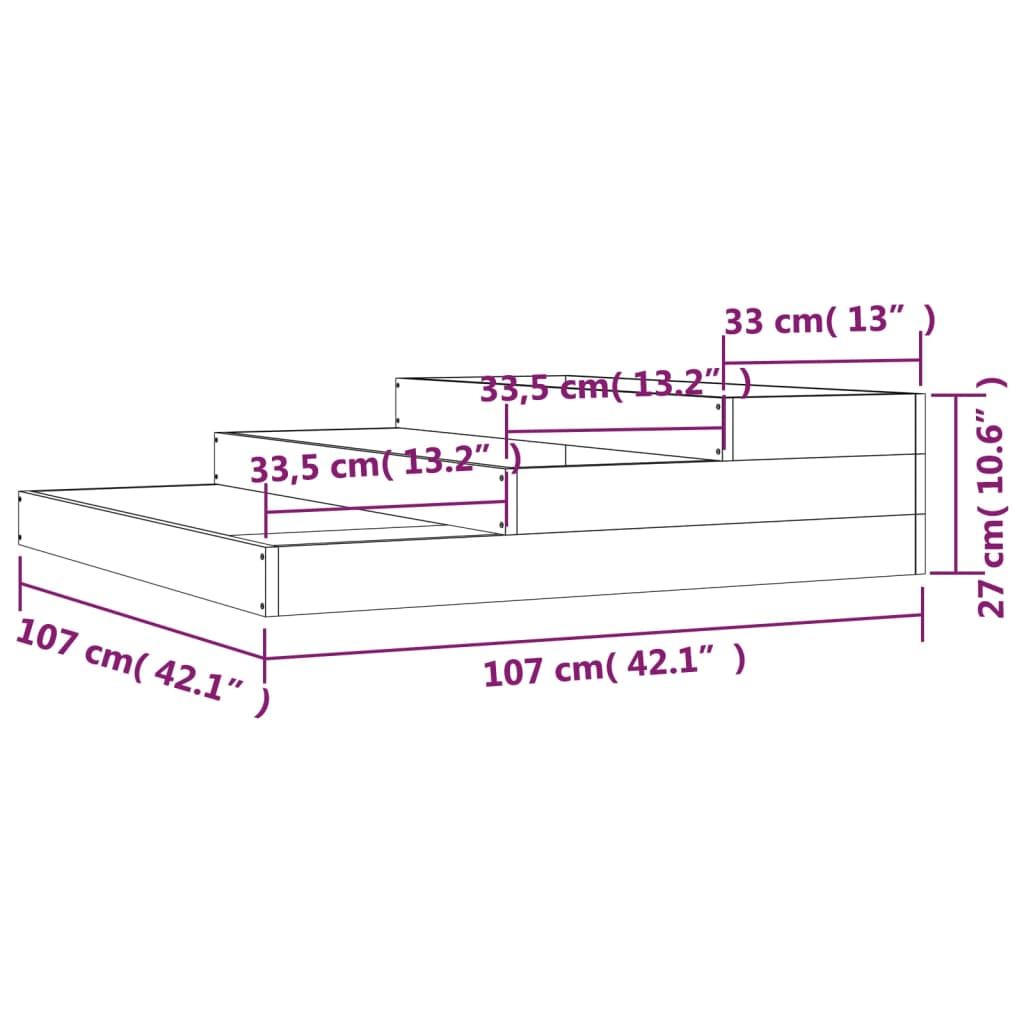 Plantekasse 107x107x27 cm heltre furu