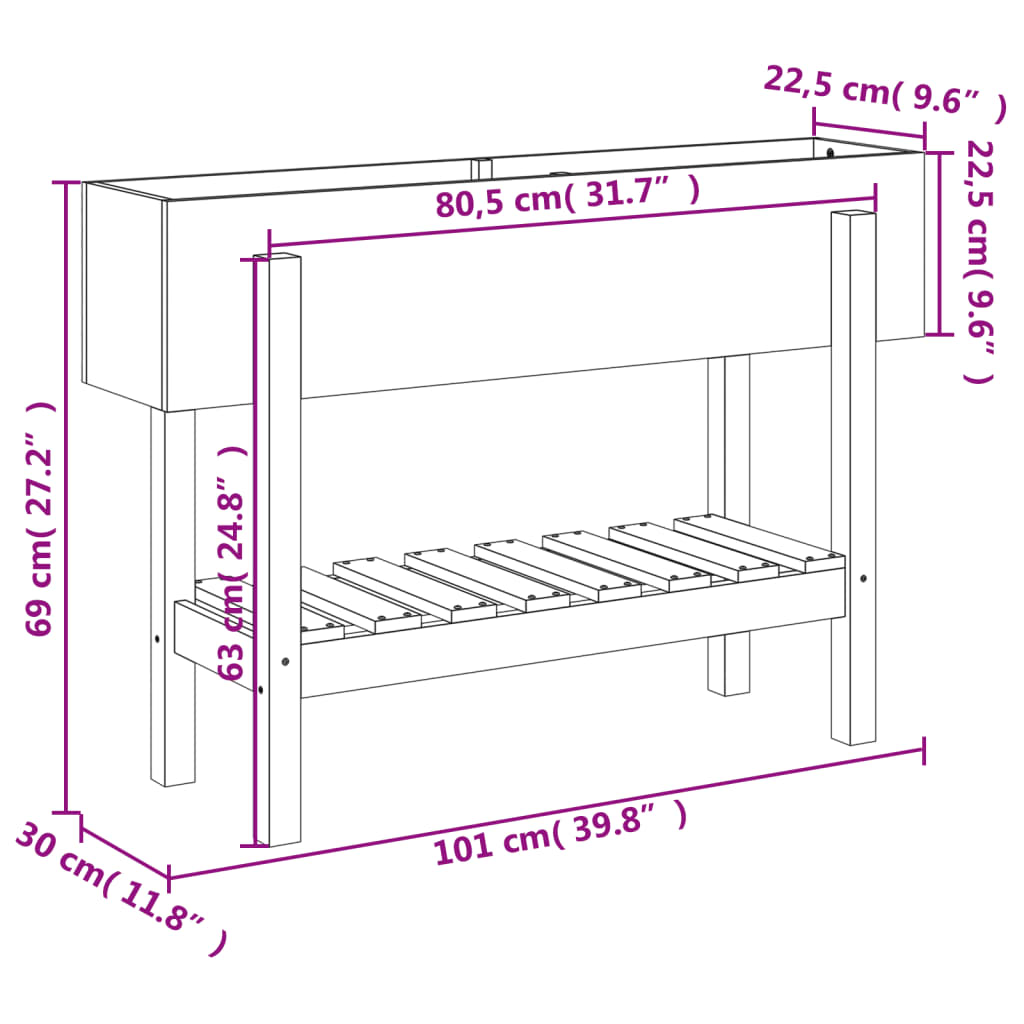 Høybed for hage 101x30x69 cm heltre furu