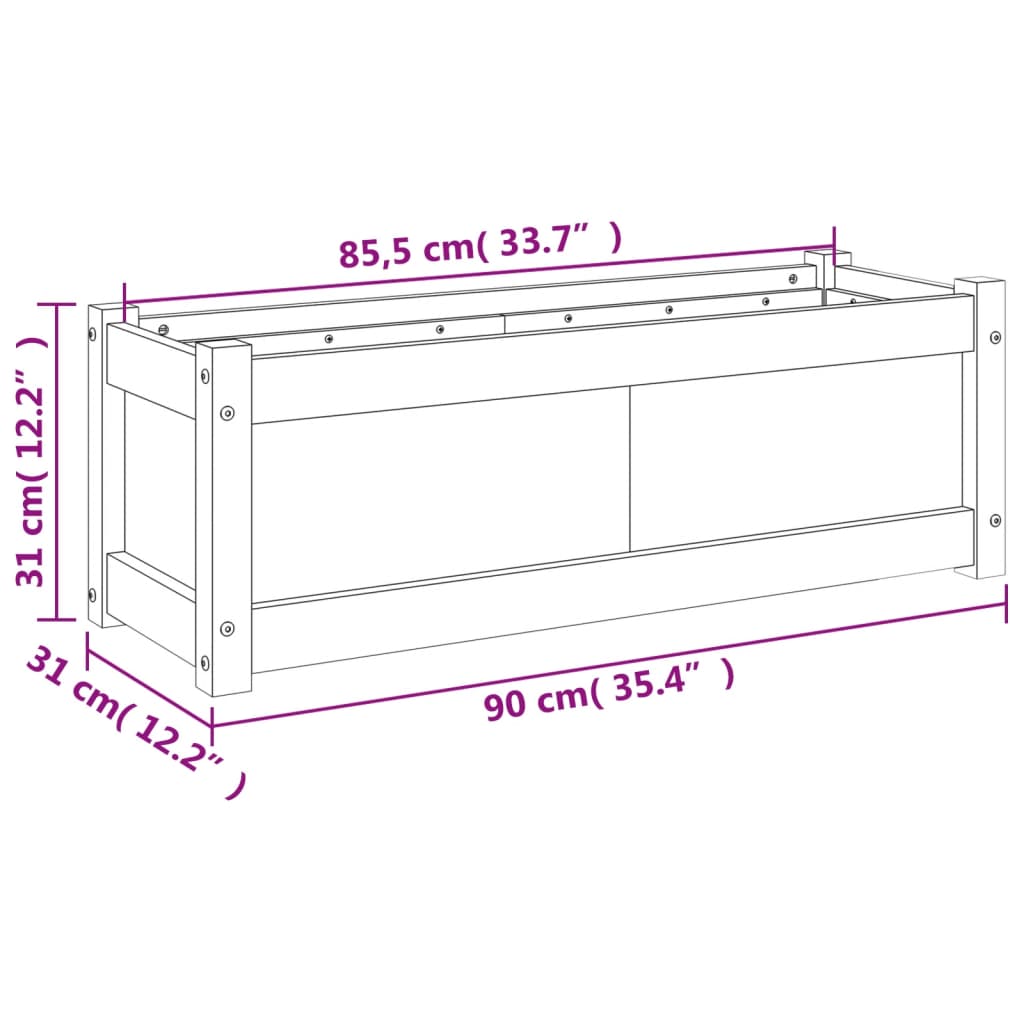 Hageplantekasse hvit 90x31x31 cm heltre furu
