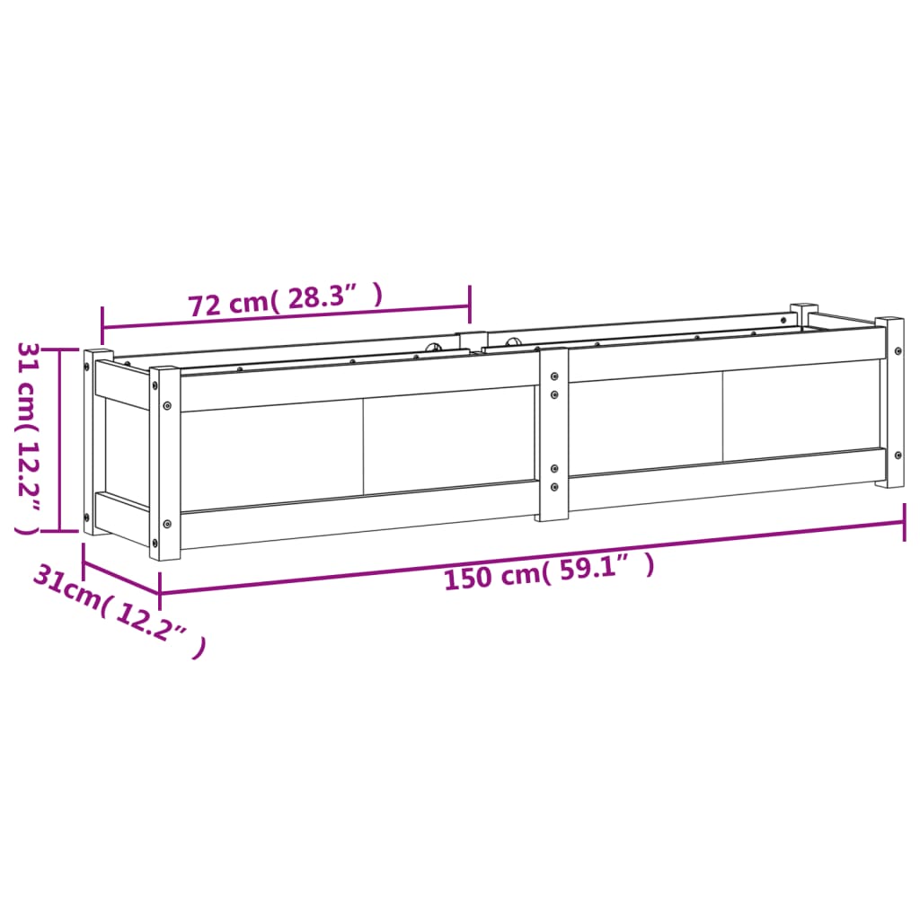 Hageplantekasse 150x31x31 cm heltre furu