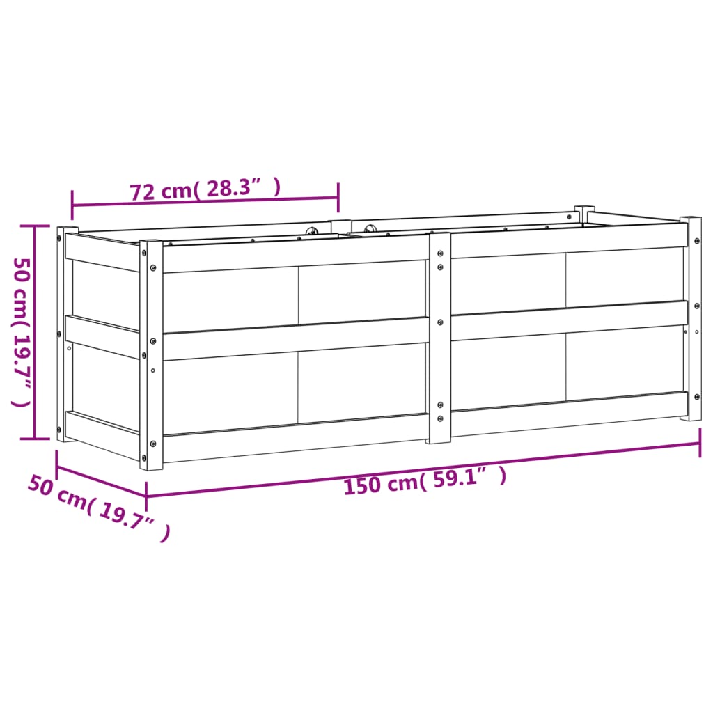 Plantekasse hvit 150x50x50 cm heltre furu