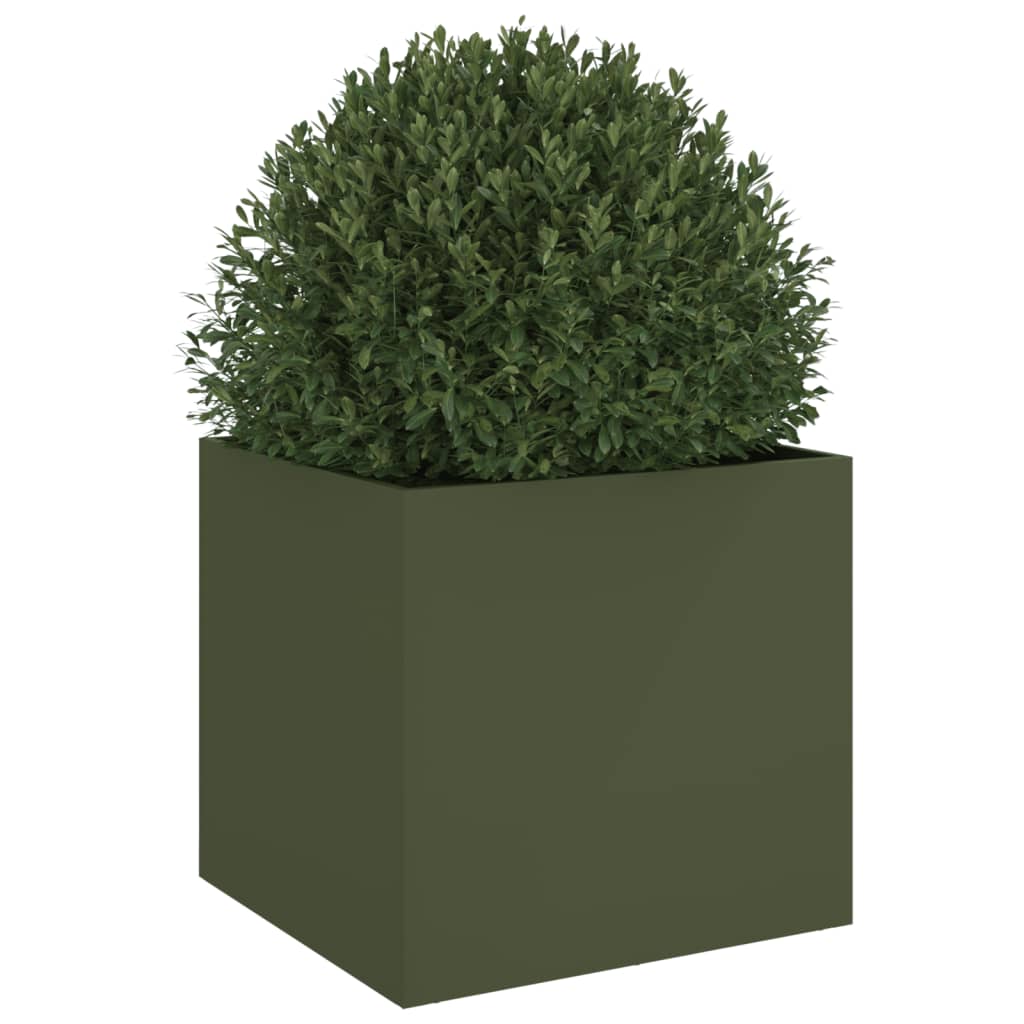 Plantekasse olivengrønn 49x47x46 cm stål