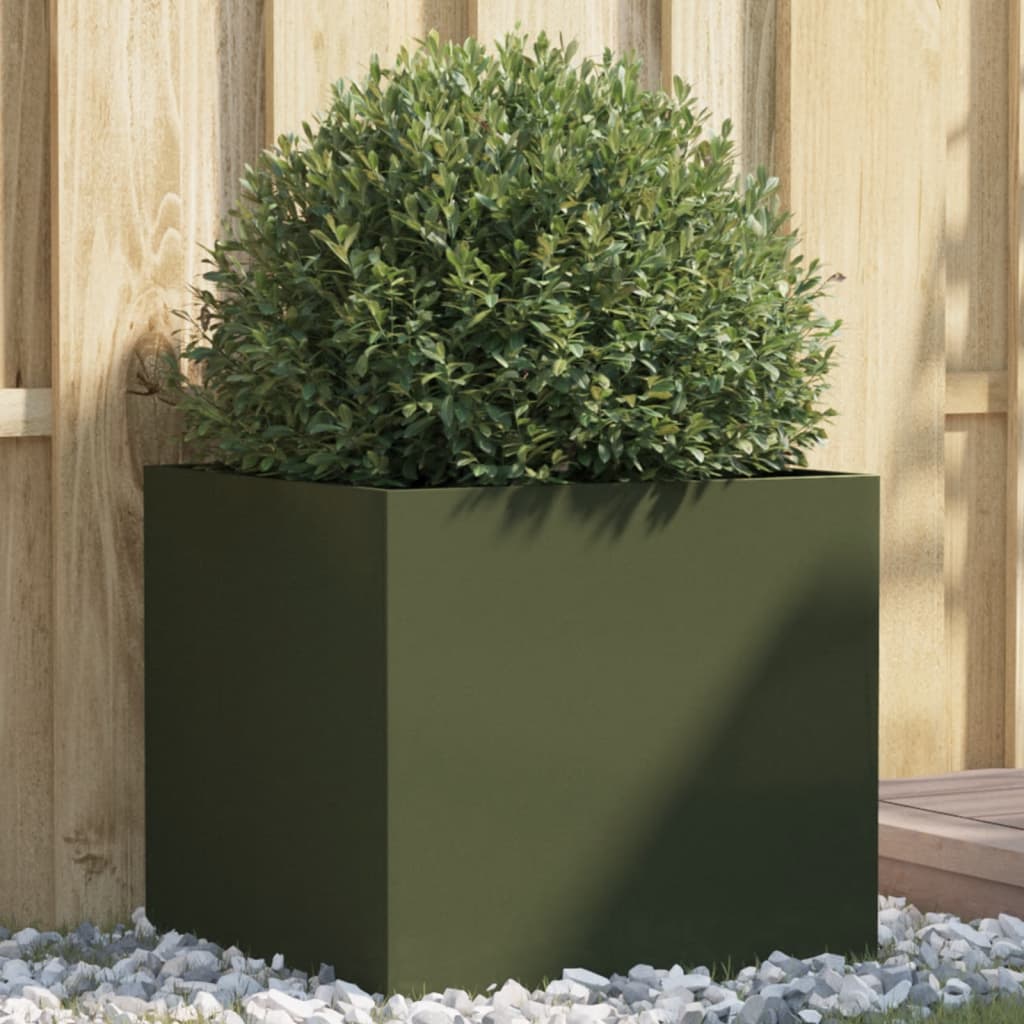 Plantekasse olivengrønn 49x47x46 cm stål