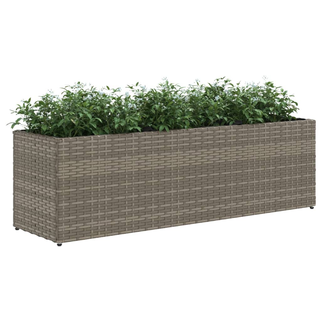 Plantekasse med 3 potter grå 105x30x32 cm polyrotting