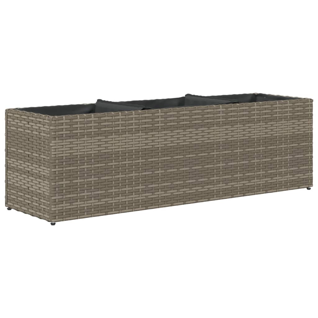Plantekasse med 3 potter grå 105x30x32 cm polyrotting