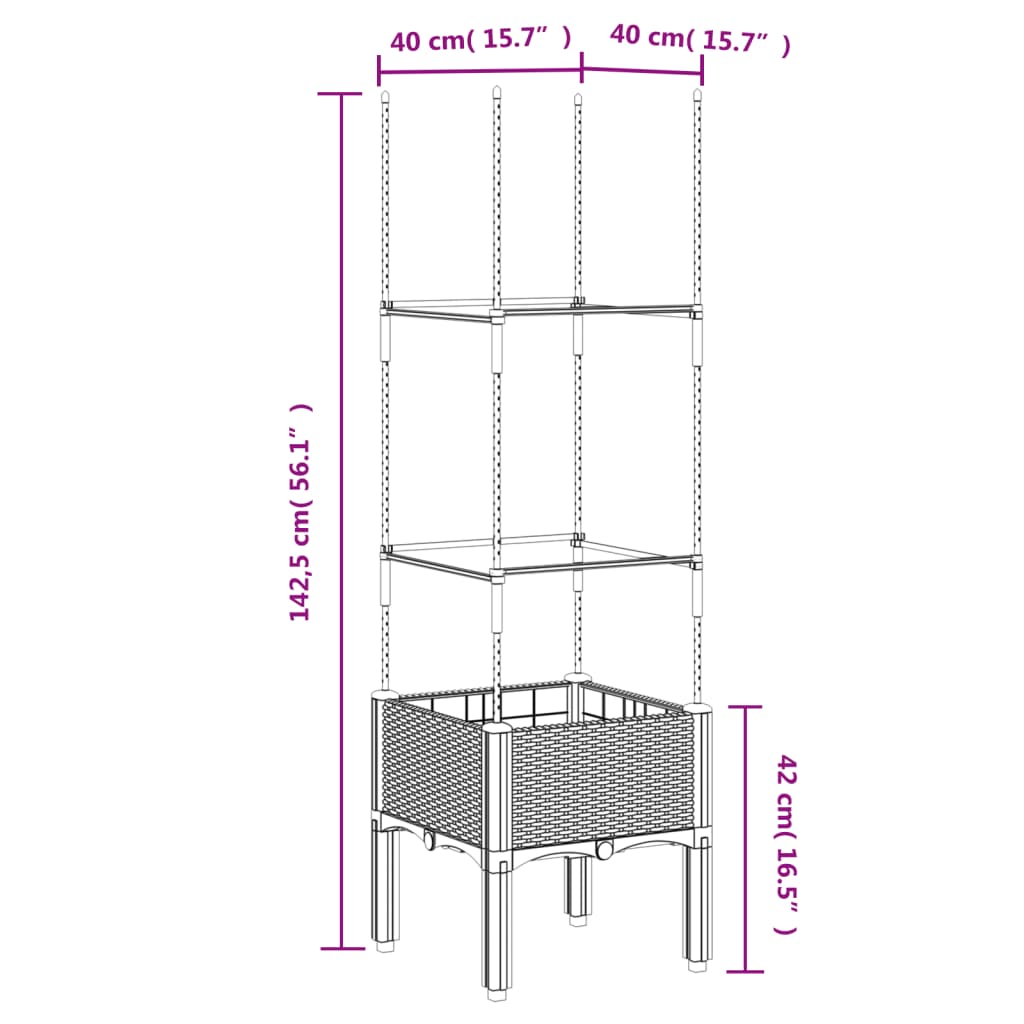 Plantekasse med espalier svart 40x40x142,5 cm PP