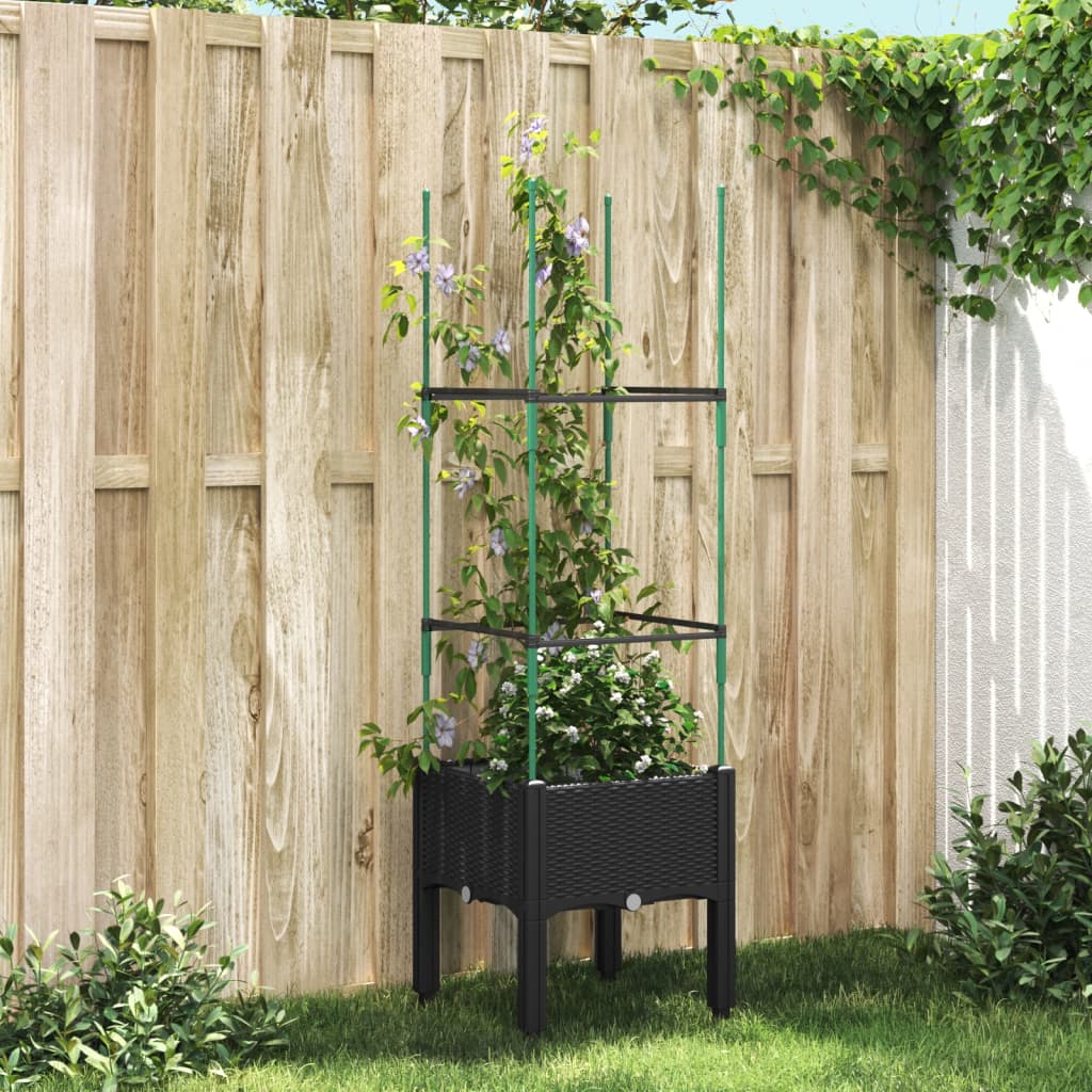 Plantekasse med espalier svart 40x40x142,5 cm PP