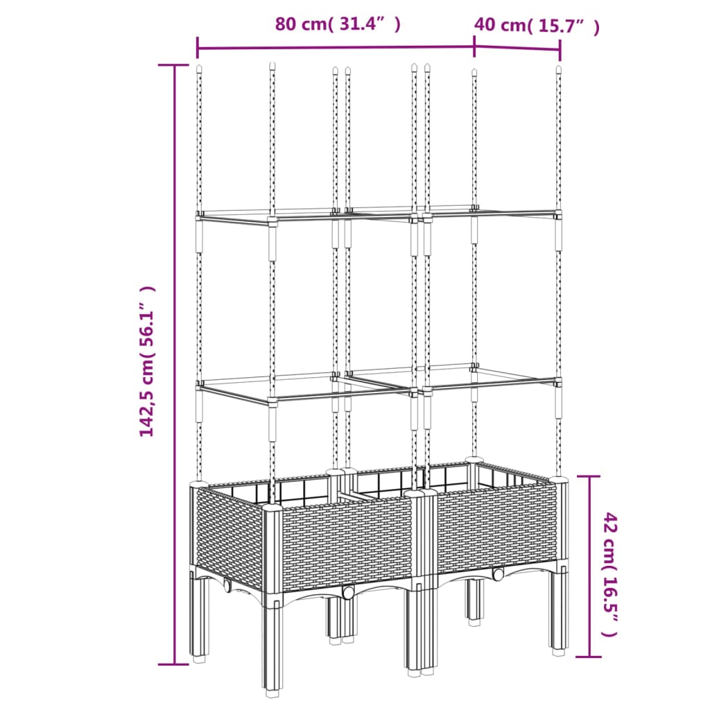 Plantekasse med espalier hvit 80x40x142,5 cm PP
