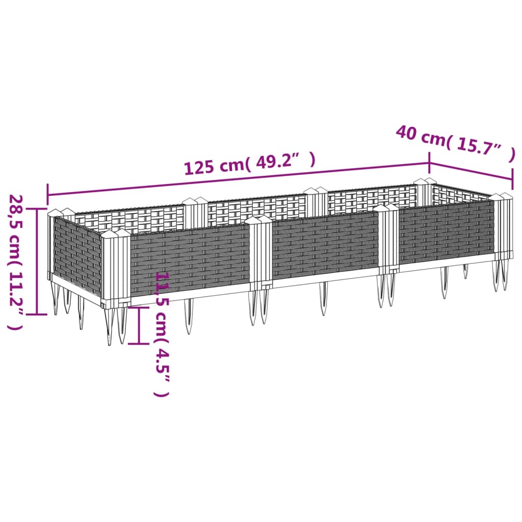 Plantekasse med plugger hvit 125x40x28,5 cm PP