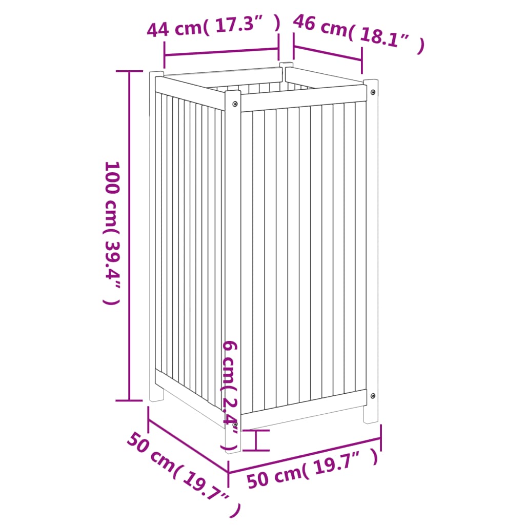 Plantekasse med foring 50x50x100 cm helte akasie
