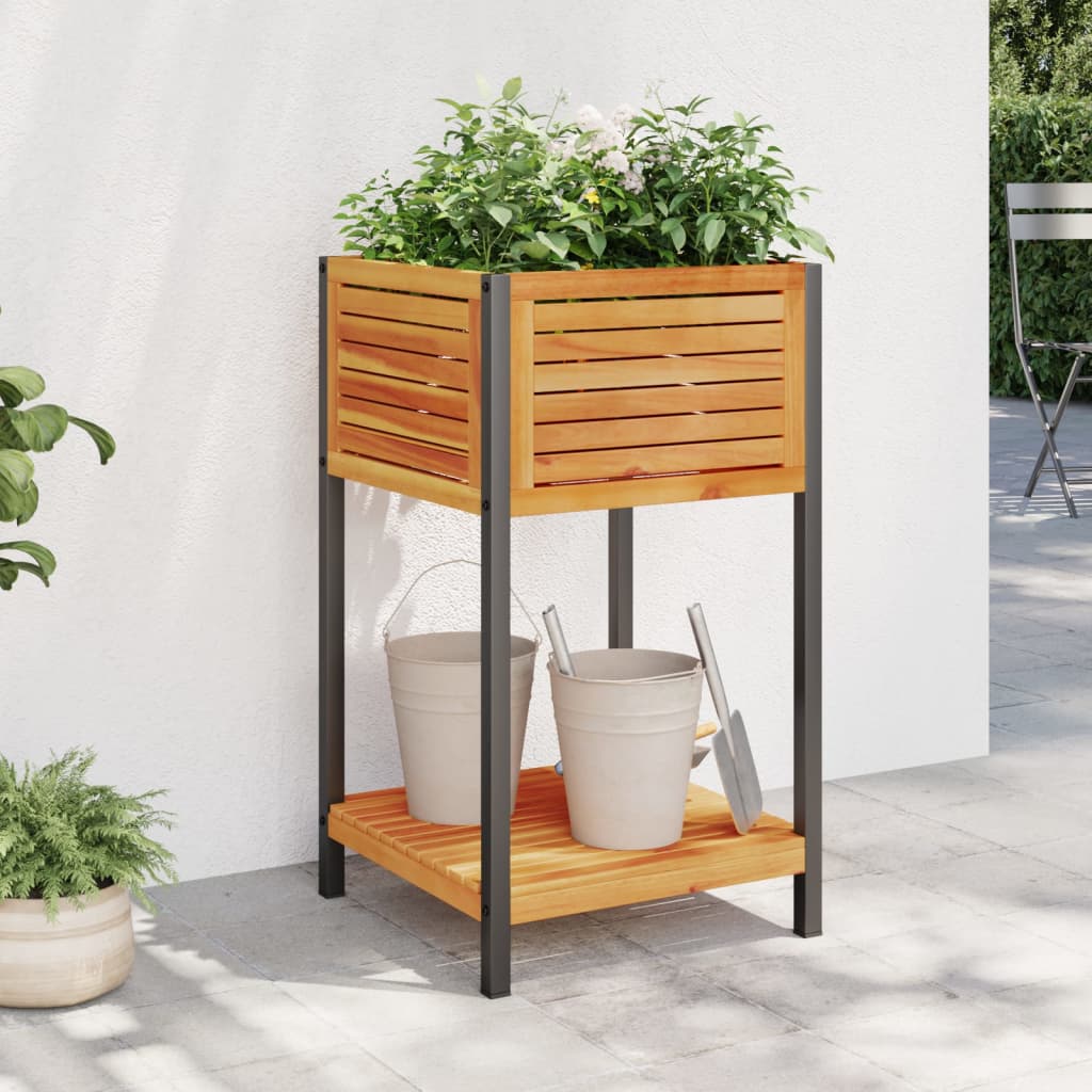 Plantekasse med hylle 45x45x80 cm heltre akasie og stål