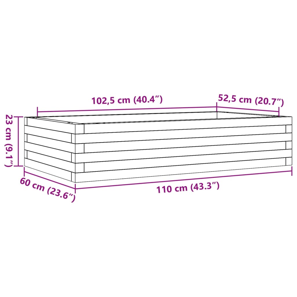 Plantekasse 110x60x23 cm heltre furu