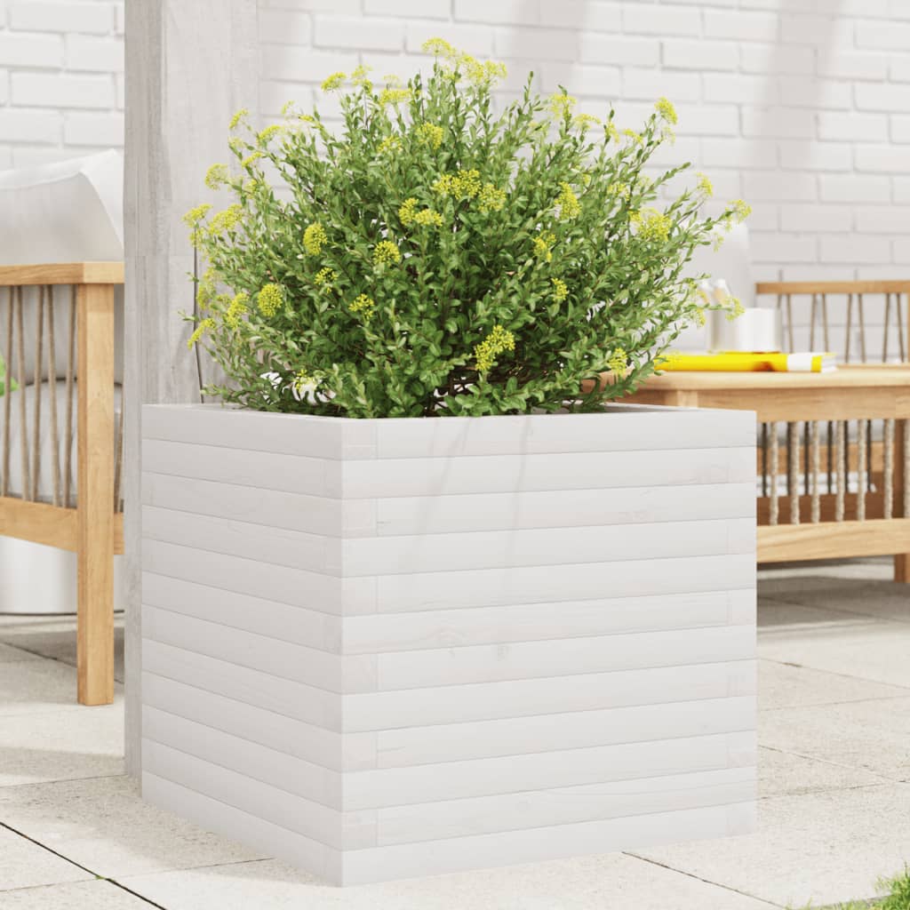 Plantekasse hvit 50x50x45,5 cm heltre furu