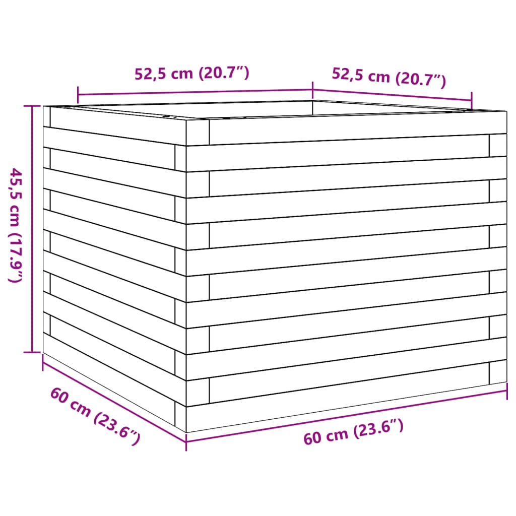 Plantekasse 60x60x45,5 cm heltre furu