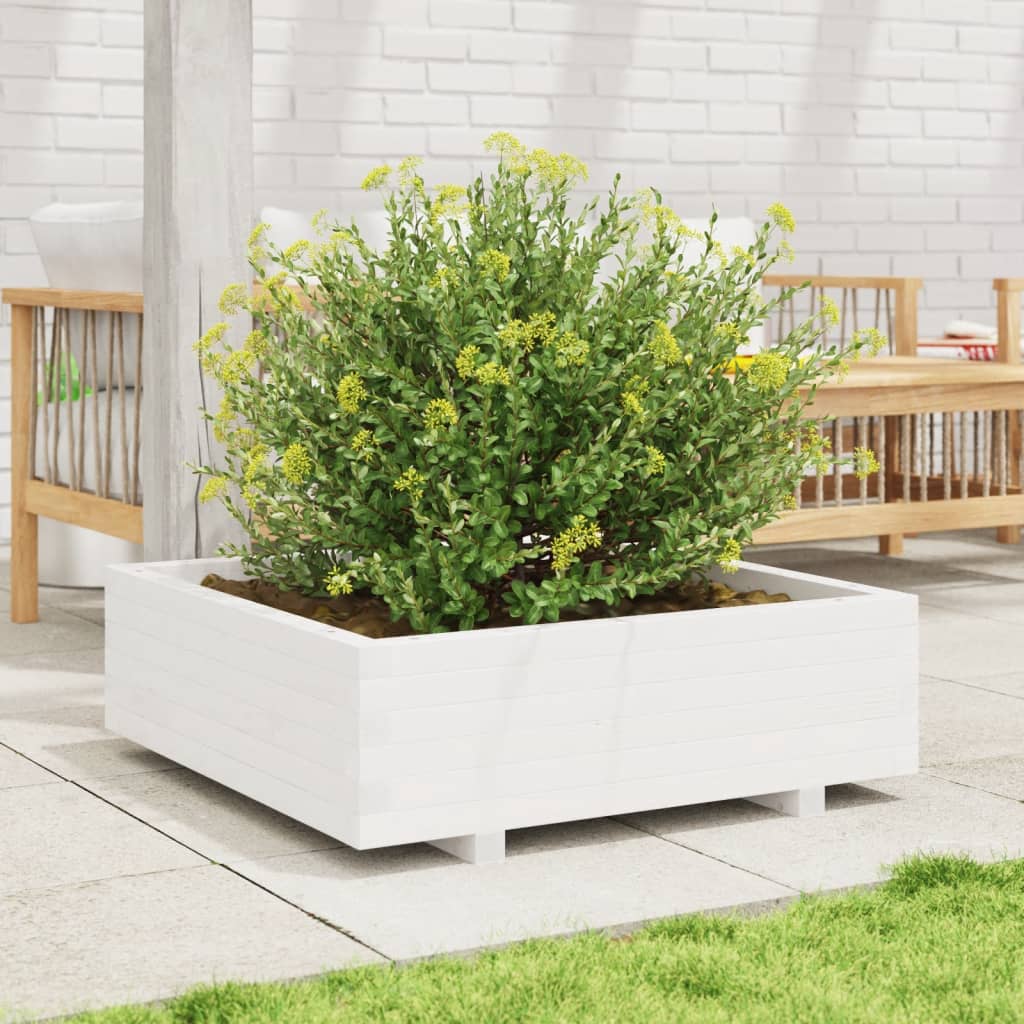 Plantekasse hvit 80x80x26,5 cm heltre furu