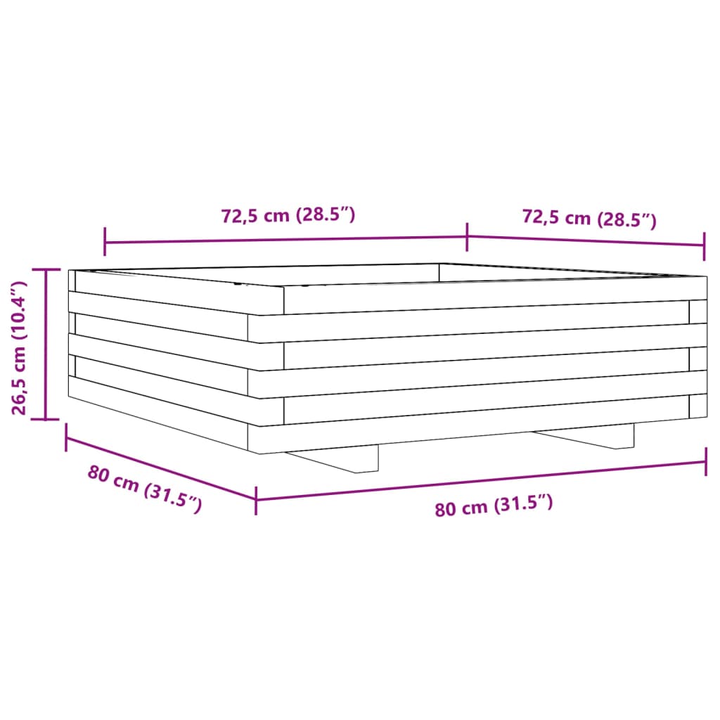 Plantekasse hvit 80x80x26,5 cm heltre furu