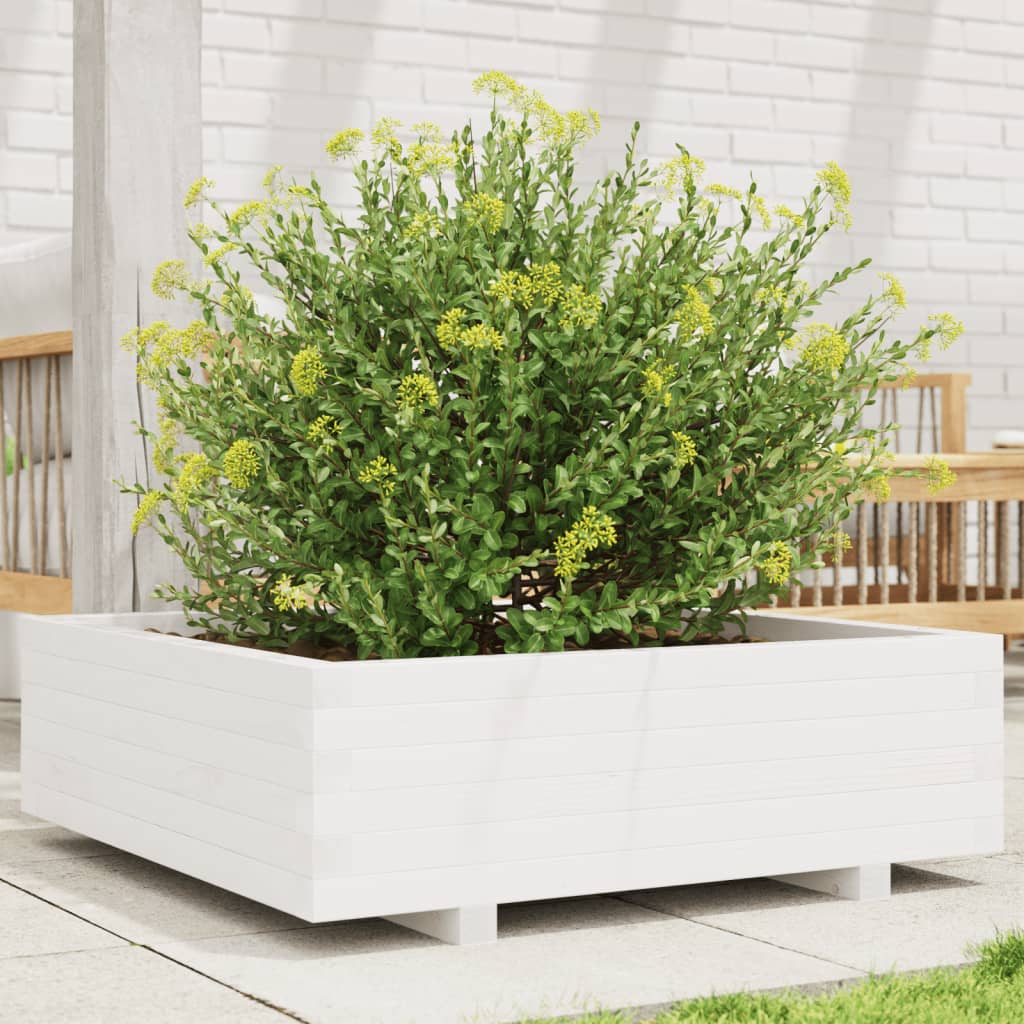 Plantekasse hvit 80x80x26,5 cm heltre furu