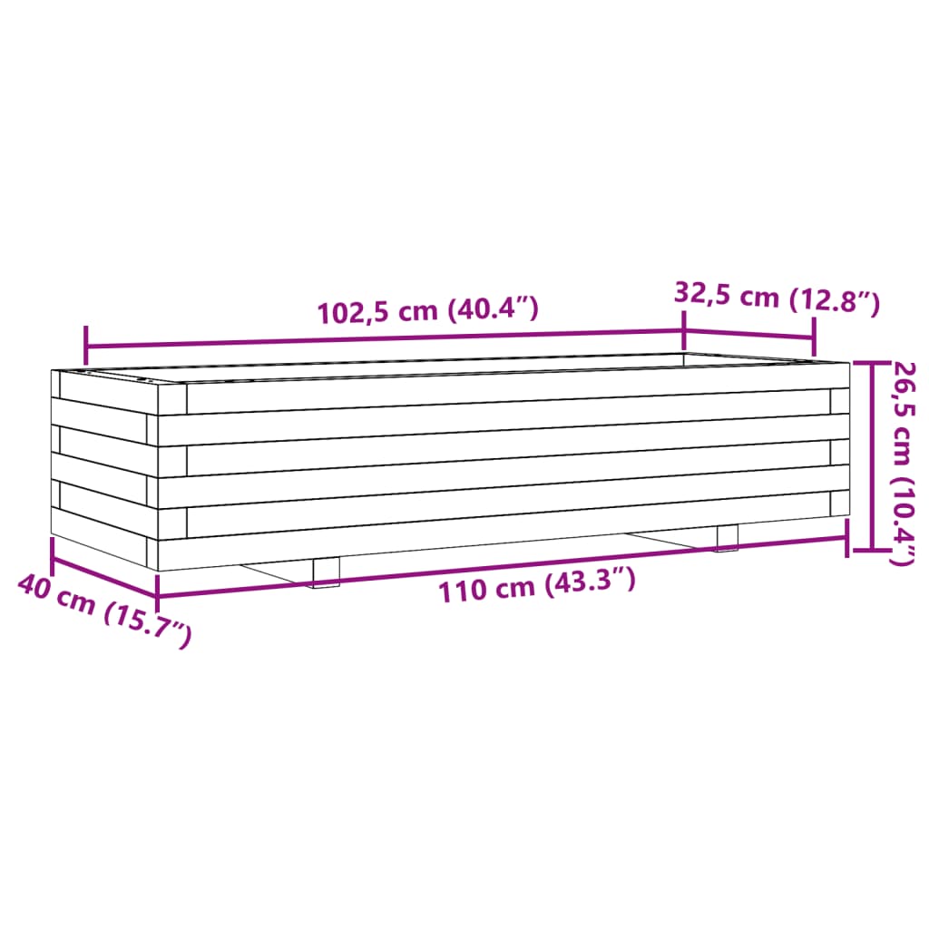Plantekasse voksbrun 110x40x26,5 cm heltre furu