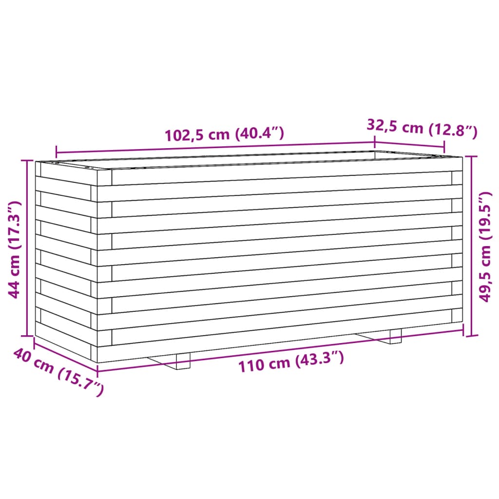 Plantekasse voksbrun 110x40x49,5 cm heltre furu