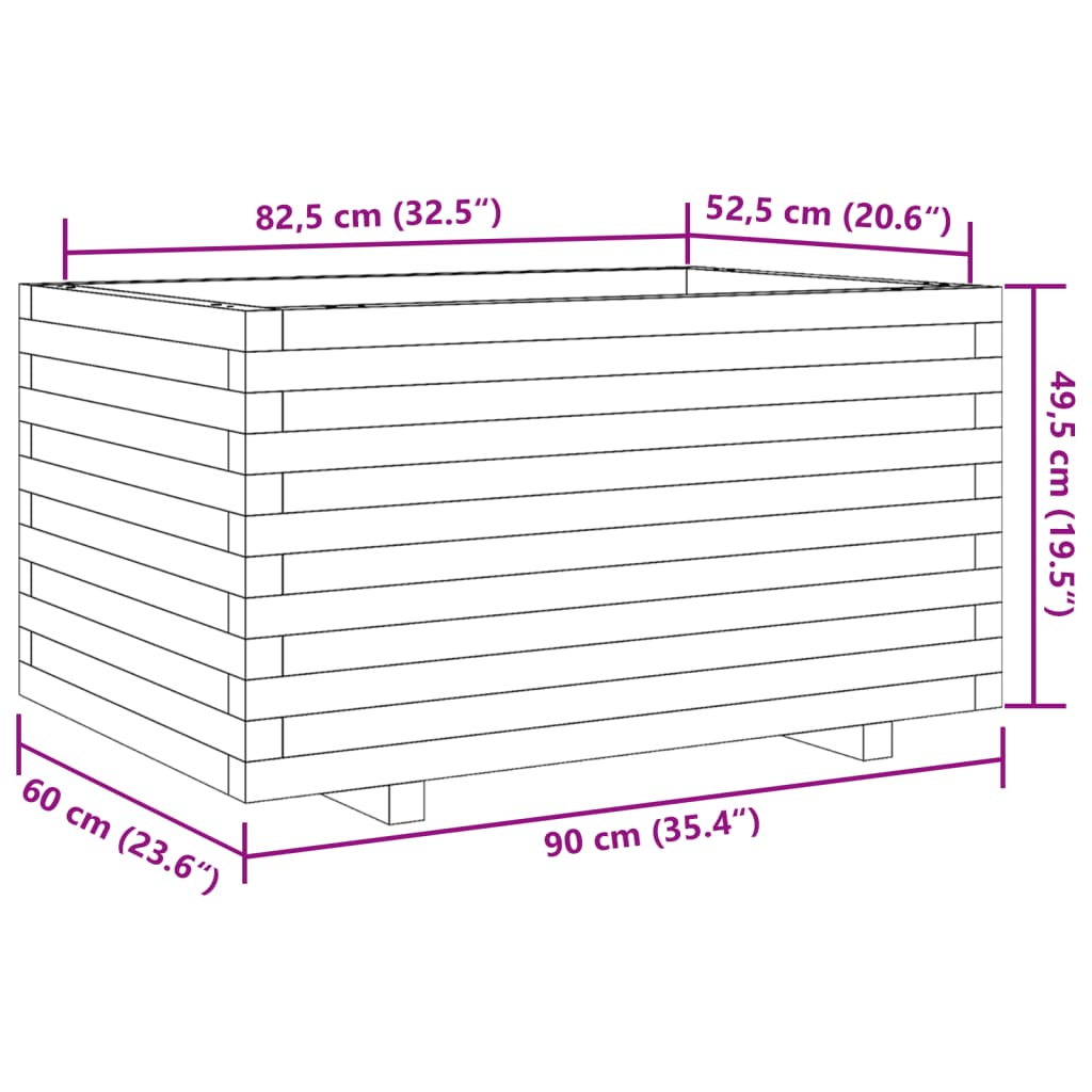Plantekasse 90x60x49,5 cm impregnert furu