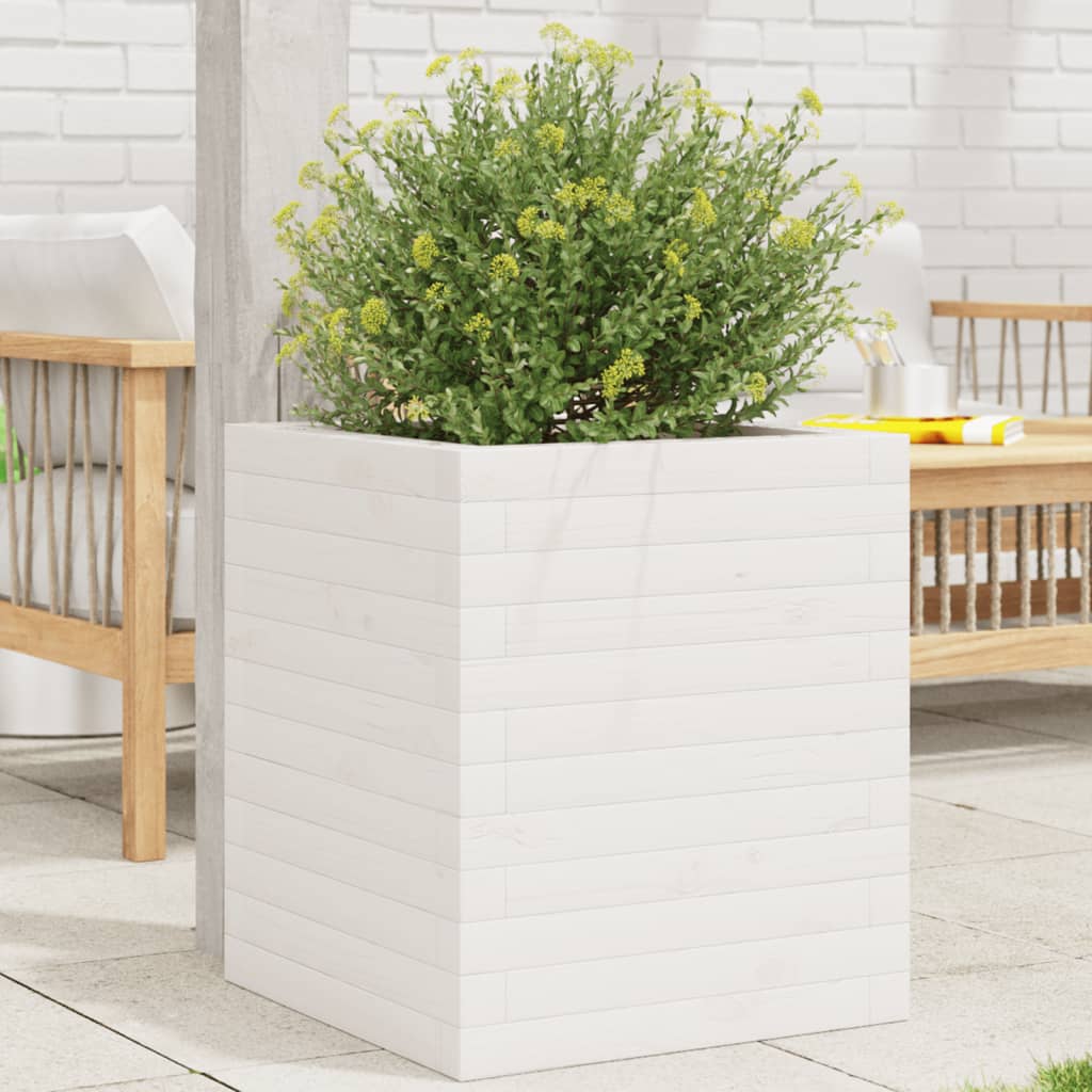 Plantekasse hvit 40x40x46 cm heltre furu