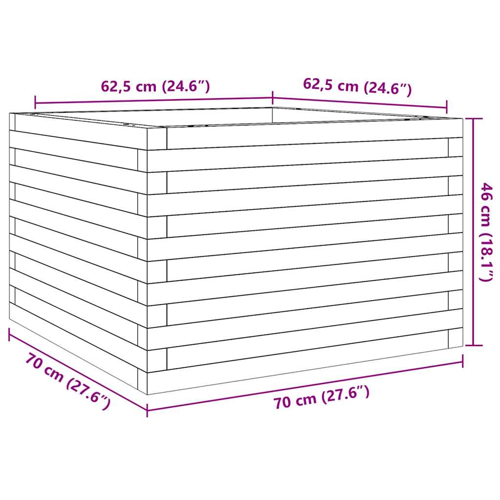 Plantekasse hvit 70x70x46 cm heltre furu
