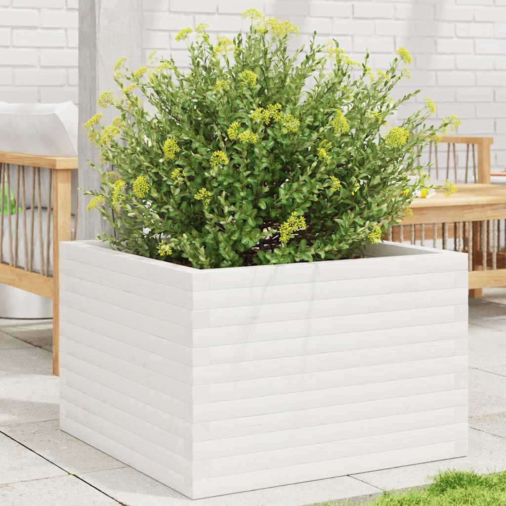 Plantekasse hvit 70x70x46 cm heltre furu