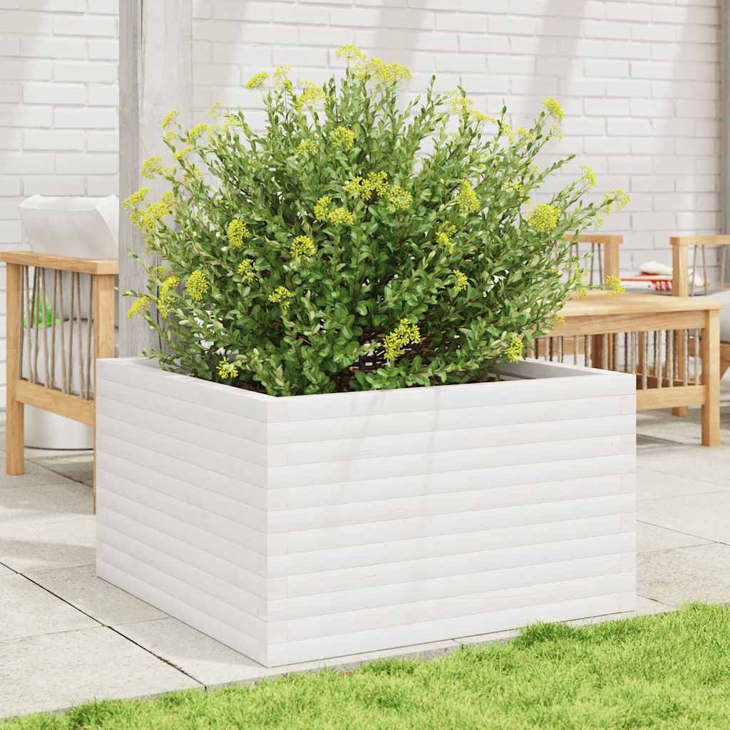 Plantekasse hvit 80x80x46 cm heltre furu