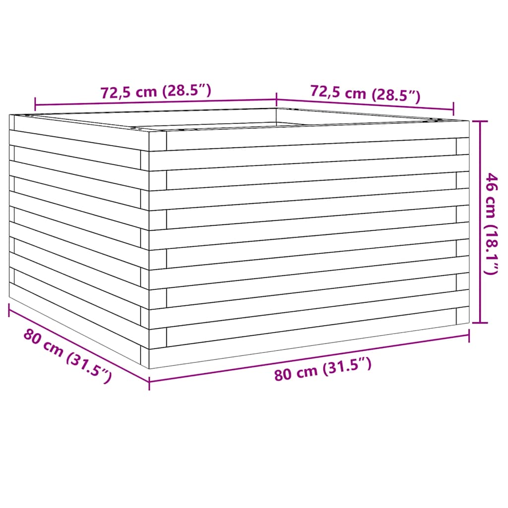 Plantekasse hvit 80x80x46 cm heltre furu