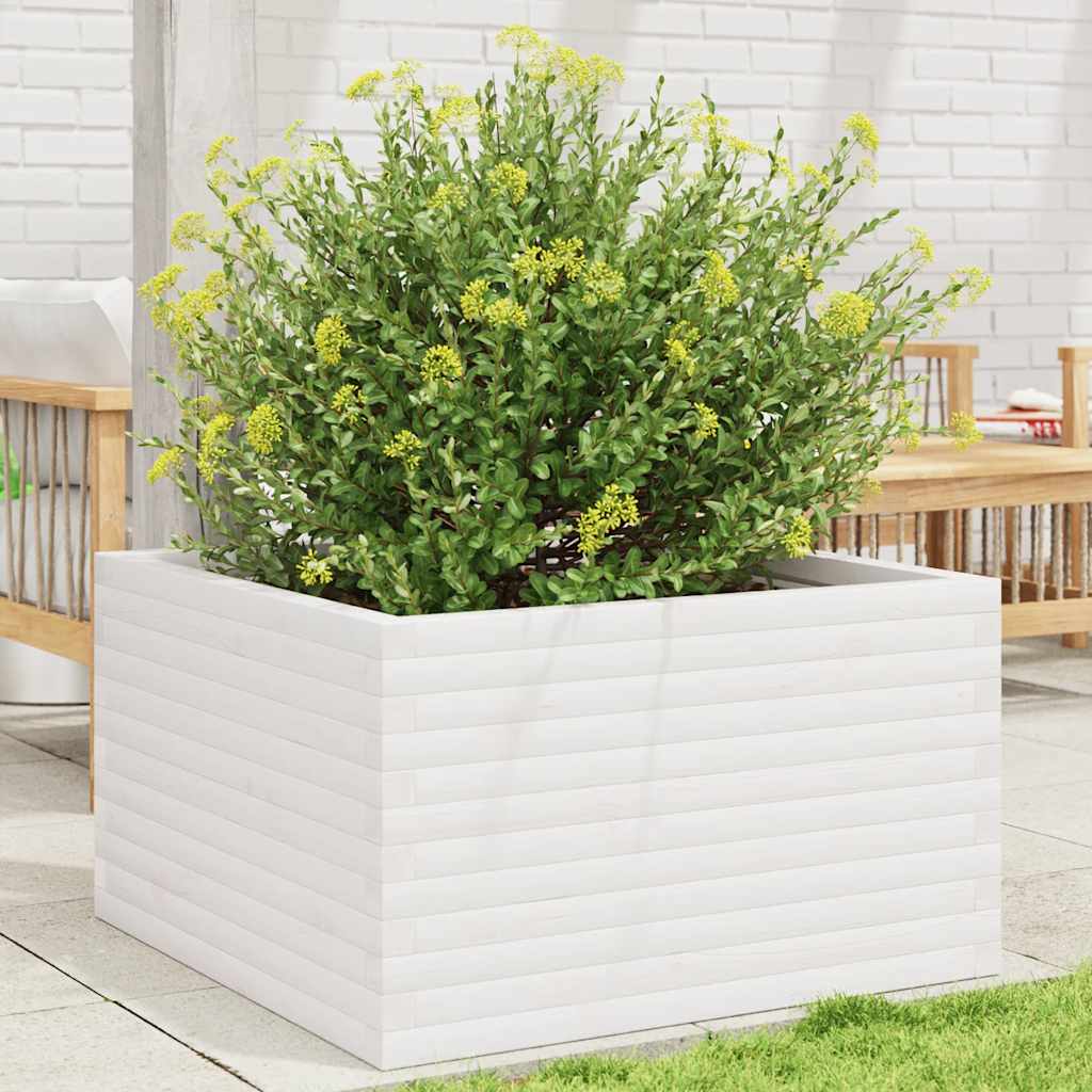 Plantekasse hvit 80x80x46 cm heltre furu